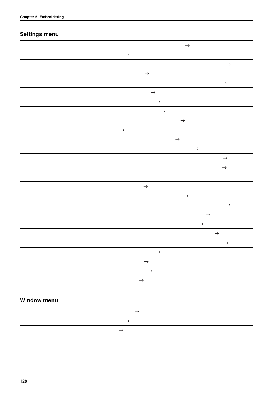 Settings menu, Window menu | Brother BES-962BC User Manual | Page 130 / 270