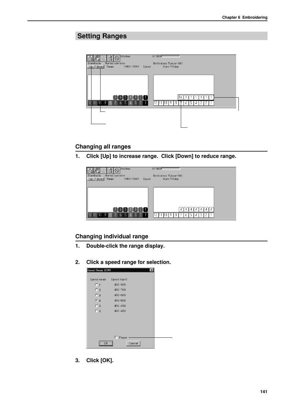 Setting ranges, Changing all ranges, Changing individual range | Brother BES-962BC User Manual | Page 143 / 270