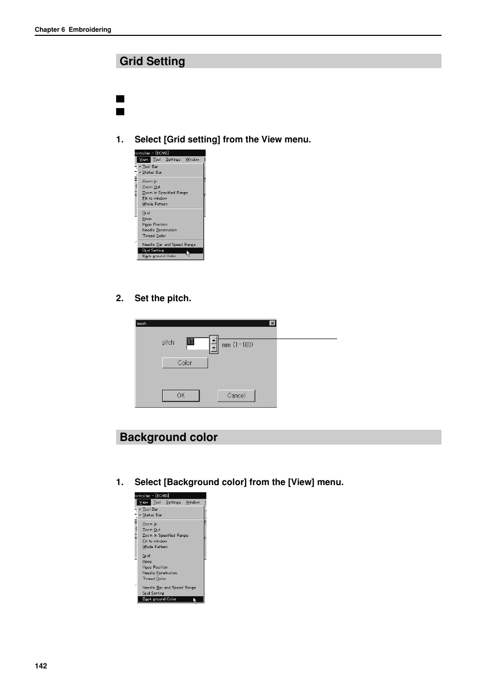 Grid setting, Background color | Brother BES-962BC User Manual | Page 144 / 270