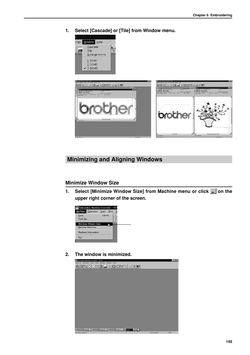 Minimizing and aligning windows | Brother BES-962BC User Manual | Page 147 / 270