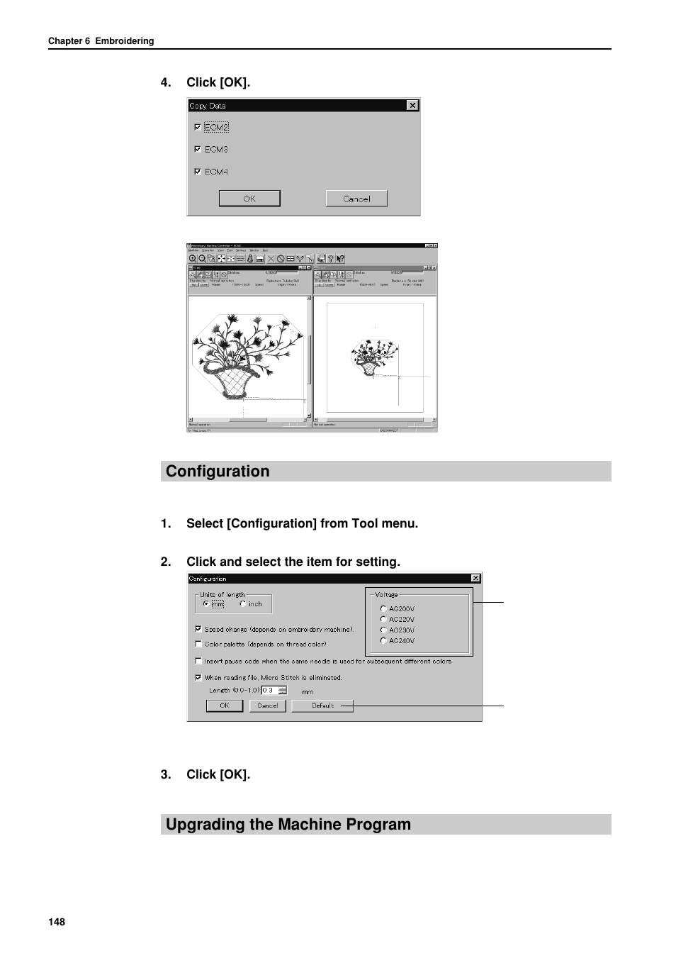 Configuration, Upgrading the machine program | Brother BES-962BC User Manual | Page 150 / 270