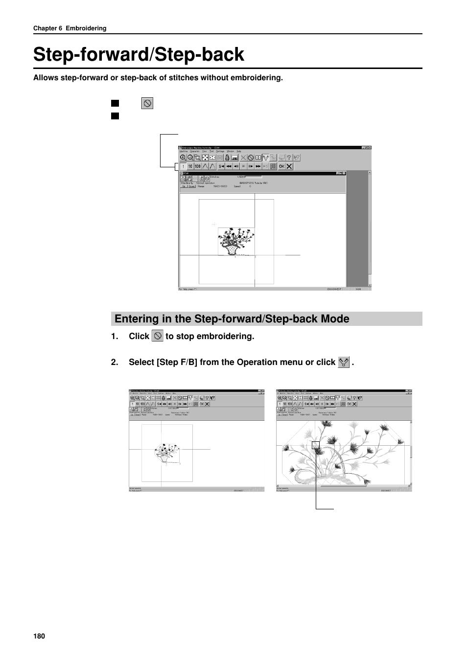 Step-forward/step-back, Entering in the step-forward/step-back mode | Brother BES-962BC User Manual | Page 182 / 270