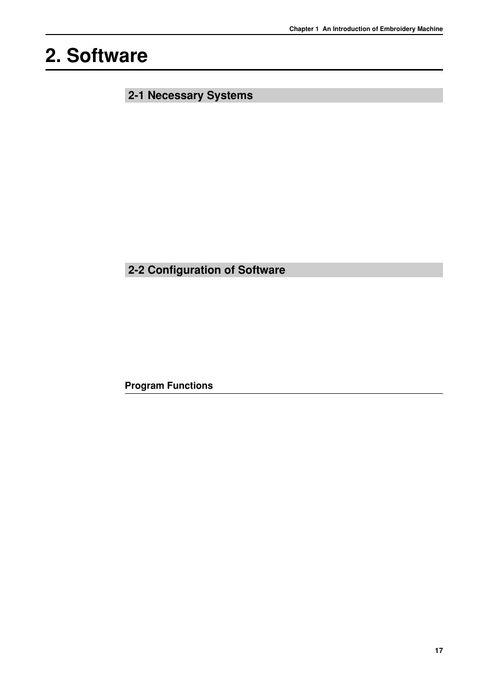 Software, 1 necessary systems, 2 configuration of software | Brother BES-962BC User Manual | Page 19 / 270