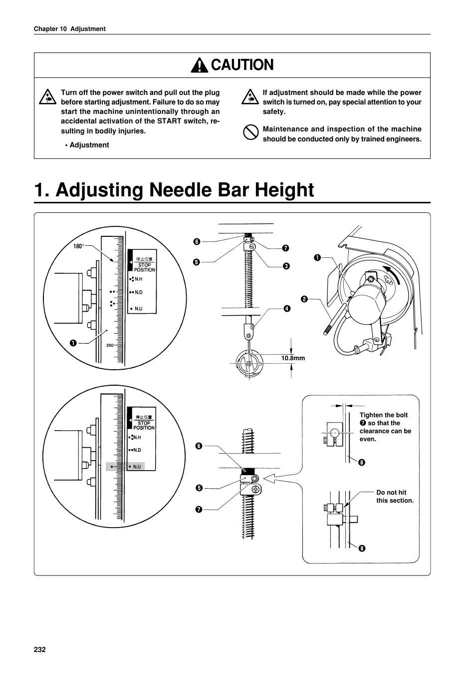 Adjusting needle bar height, Caution | Brother BES-962BC User Manual | Page 234 / 270