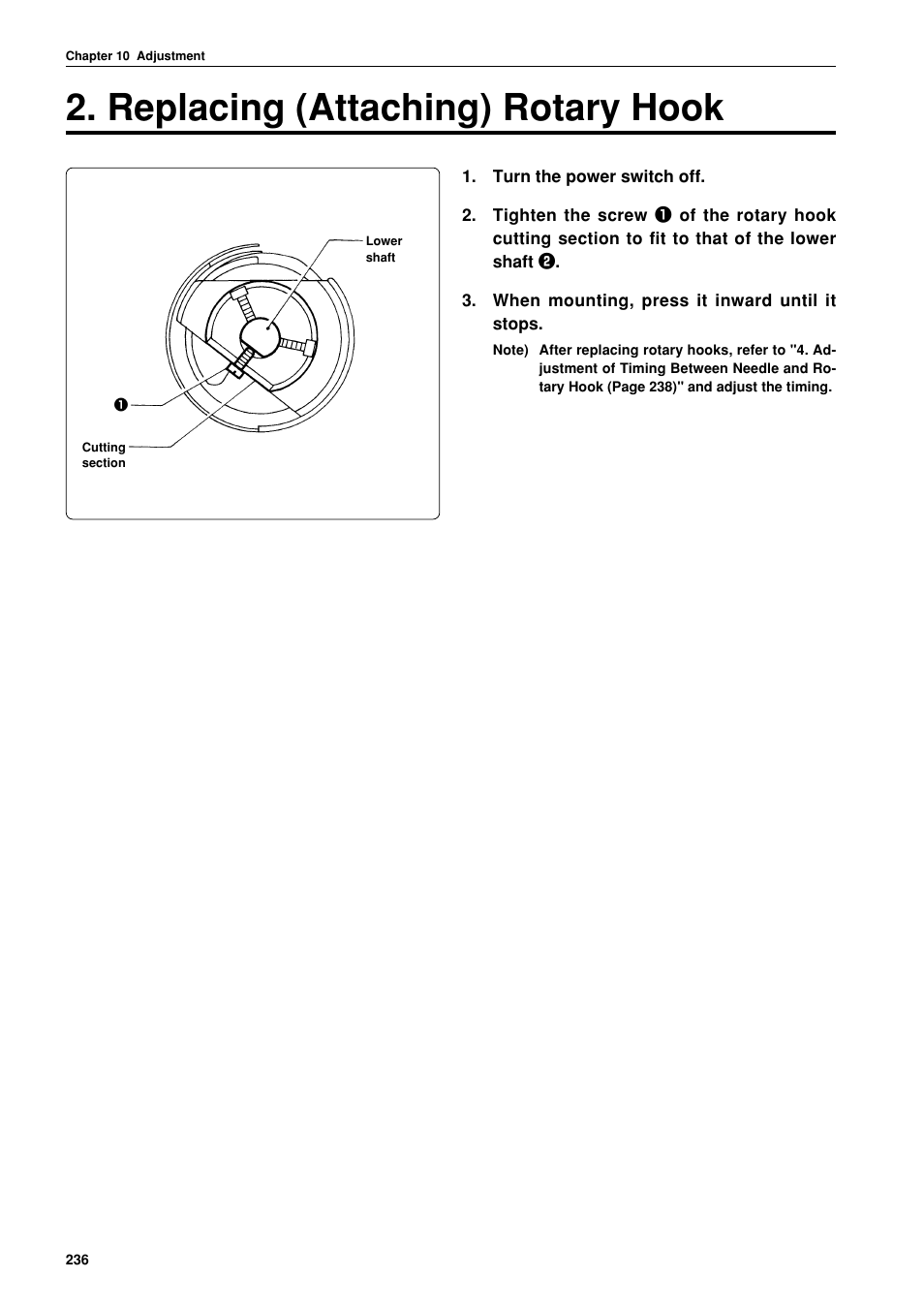 Replacing (attaching) rotary hook | Brother BES-962BC User Manual | Page 238 / 270