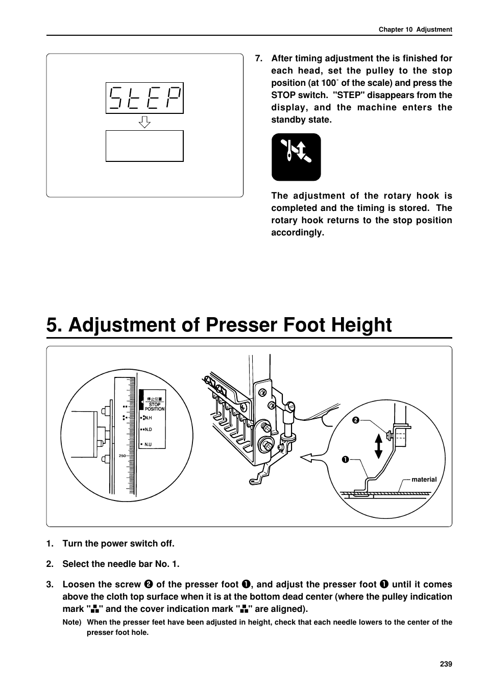 Adjustment of presser foot height | Brother BES-962BC User Manual | Page 241 / 270