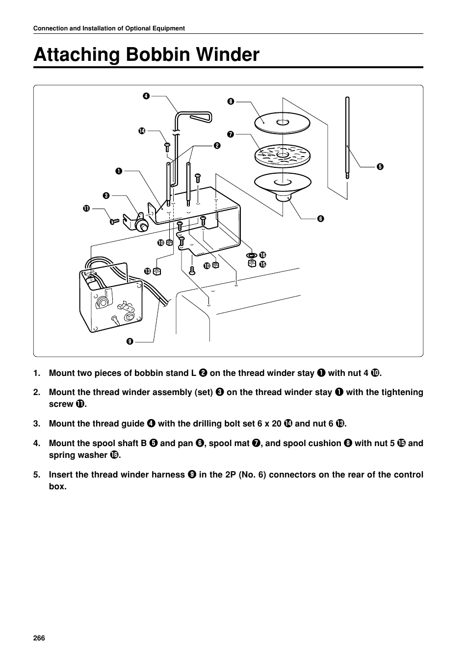 Attaching bobbin winder | Brother BES-962BC User Manual | Page 268 / 270