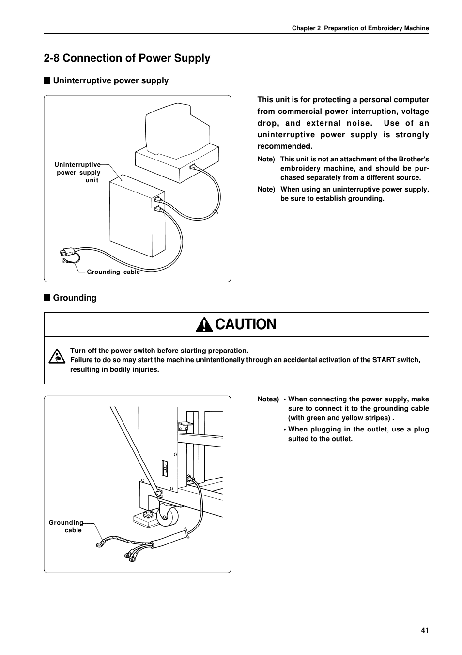 8 connection of power supply, Caution | Brother BES-962BC User Manual | Page 43 / 270