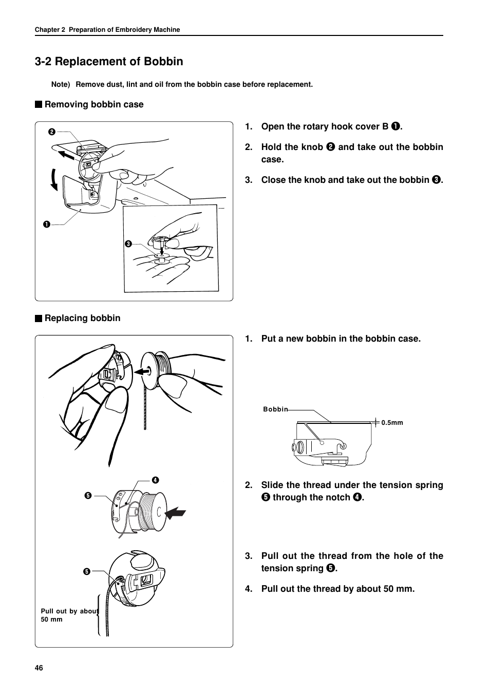 2 replacement of bobbin | Brother BES-962BC User Manual | Page 48 / 270