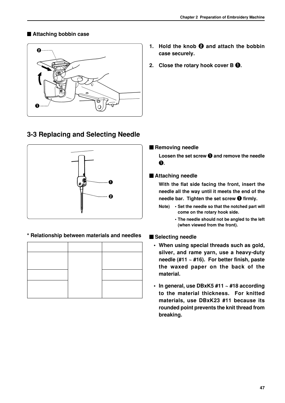 3 replacing and selecting needle | Brother BES-962BC User Manual | Page 49 / 270