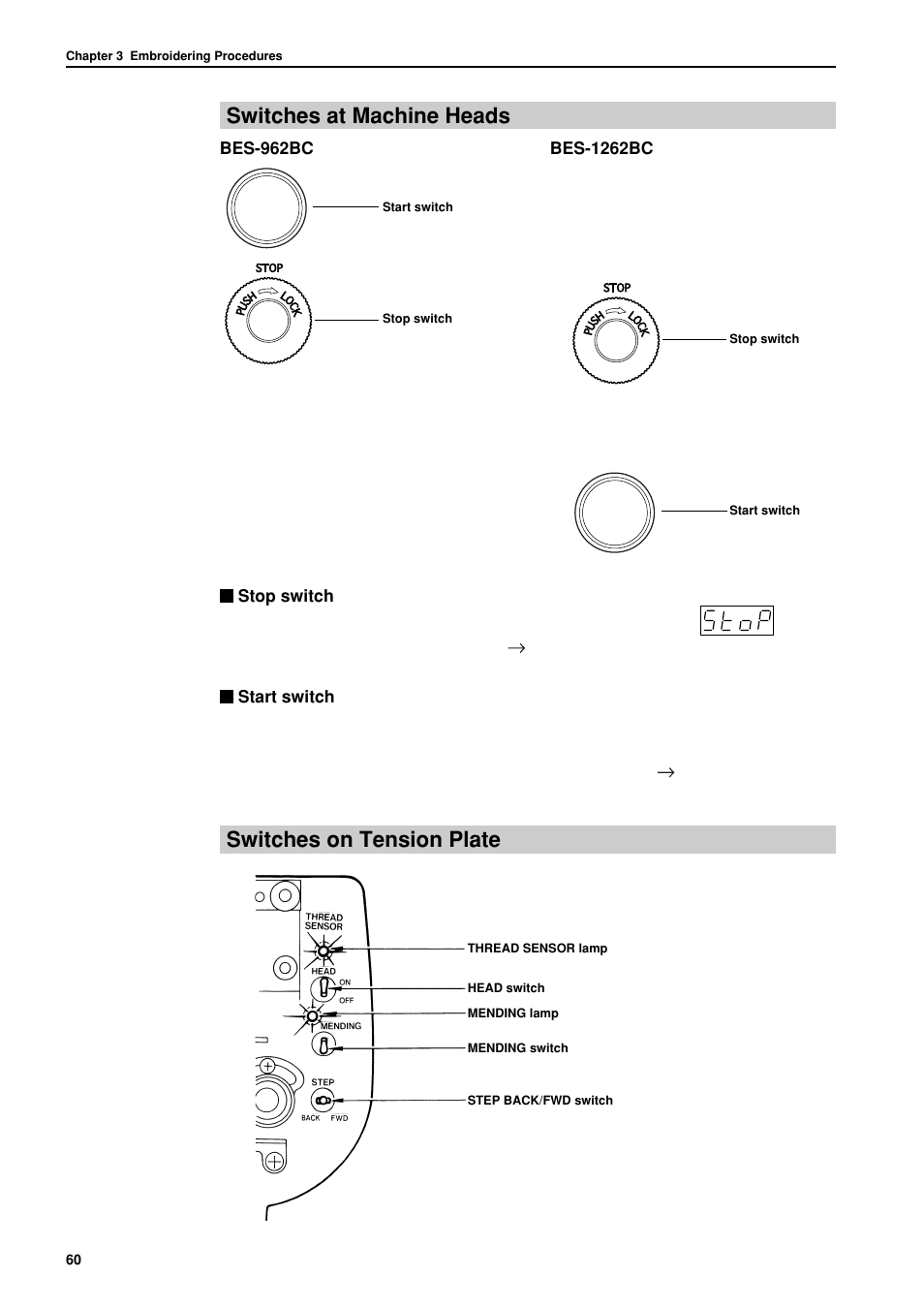 Switches at machine heads, Switches on tension plate | Brother BES-962BC User Manual | Page 62 / 270