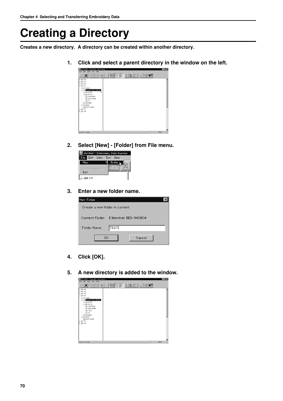 Creating a directory | Brother BES-962BC User Manual | Page 72 / 270