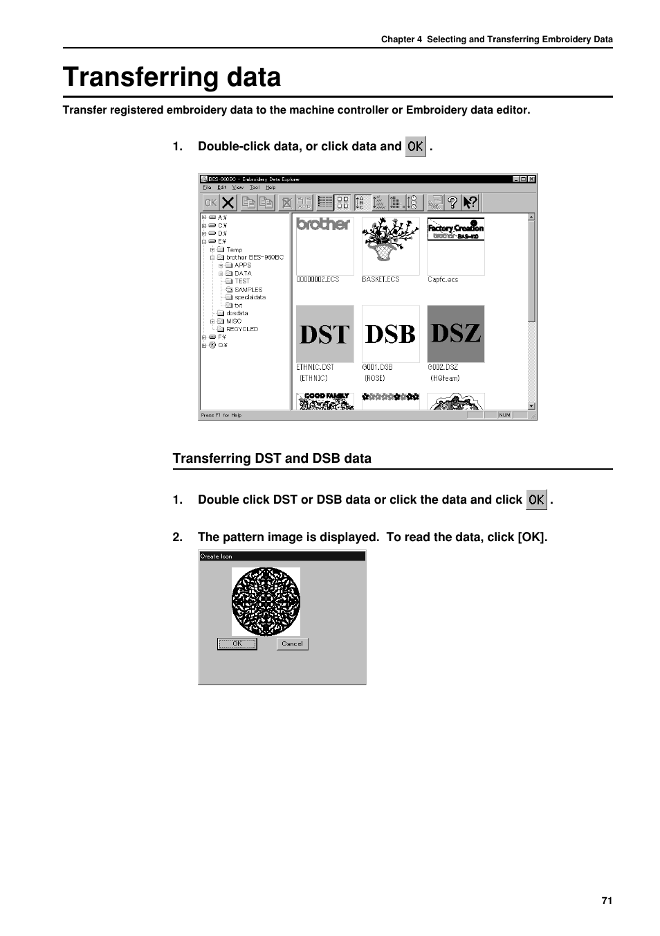 Transferring data | Brother BES-962BC User Manual | Page 73 / 270