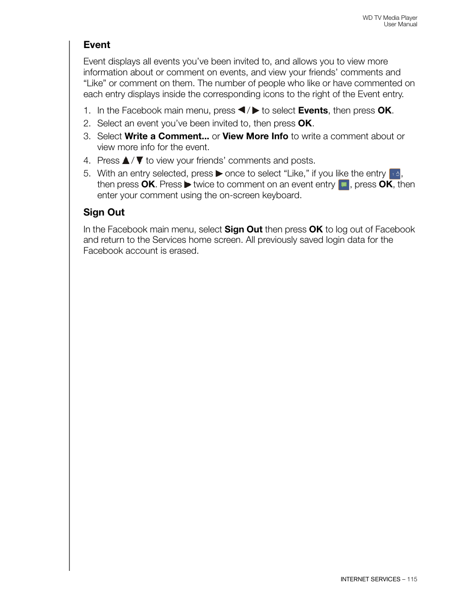 Event, Sign out | Western Digital WD TV User Manual User Manual | Page 120 / 244