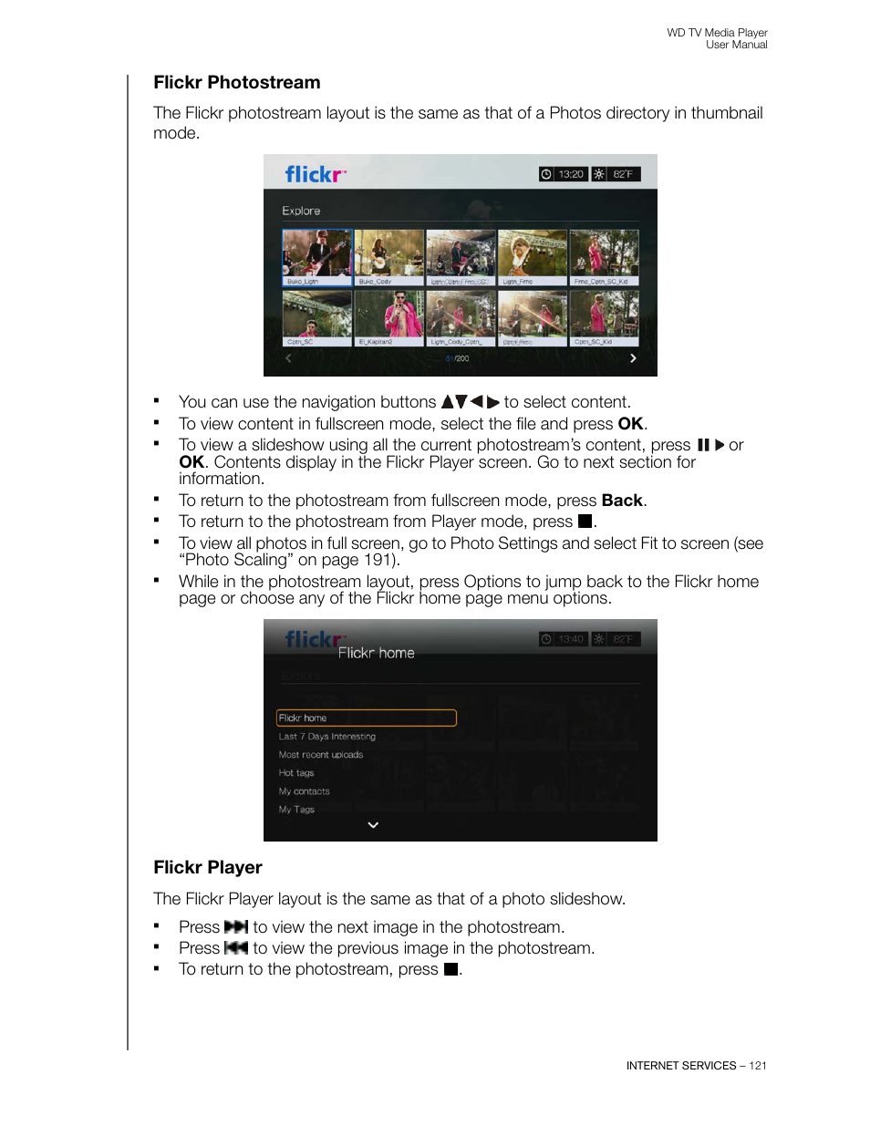 Flickr photostream, Flickr player, Press | Western Digital WD TV User Manual User Manual | Page 126 / 244