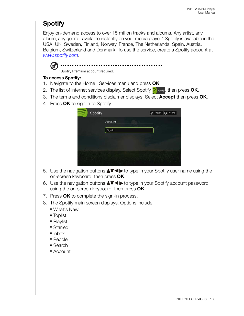 Spotify | Western Digital WD TV User Manual User Manual | Page 155 / 244