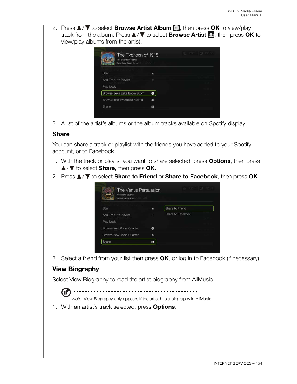 Share, View biography | Western Digital WD TV User Manual User Manual | Page 159 / 244