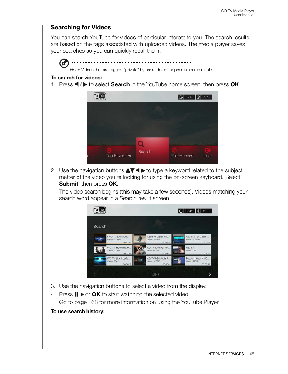 Searching for videos | Western Digital WD TV User Manual User Manual | Page 170 / 244