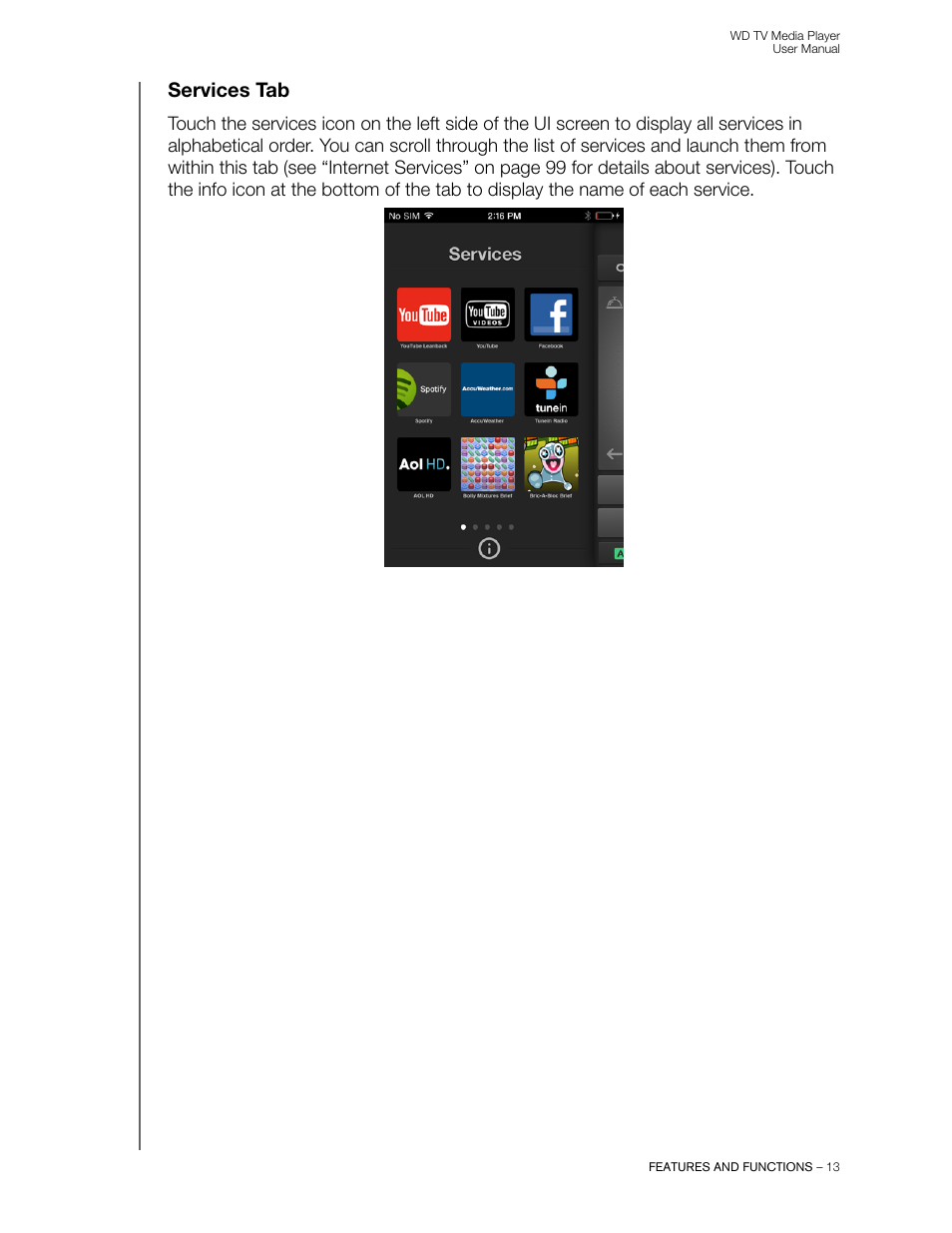 Services tab | Western Digital WD TV User Manual User Manual | Page 18 / 244
