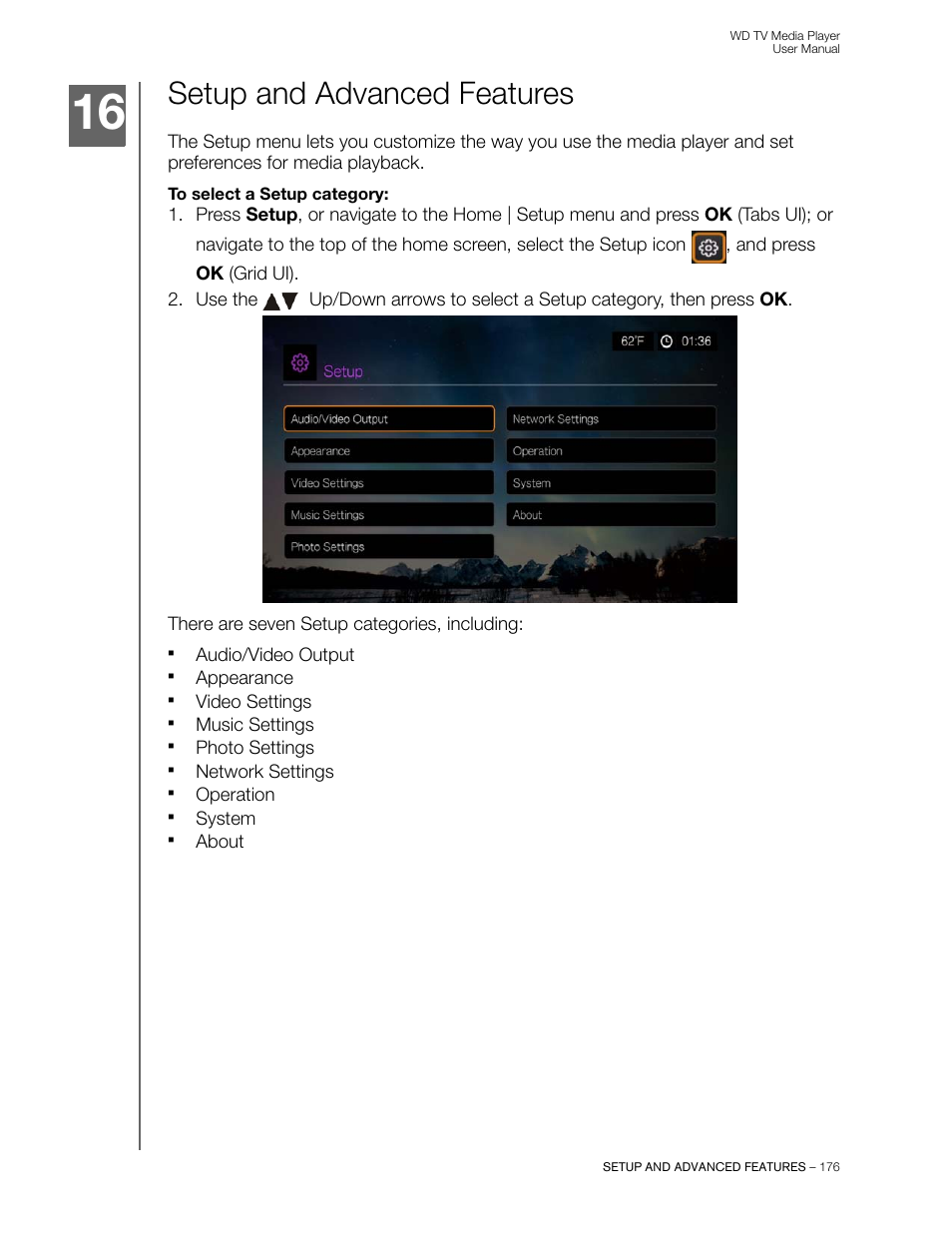 Setup and advanced features | Western Digital WD TV User Manual User Manual | Page 181 / 244