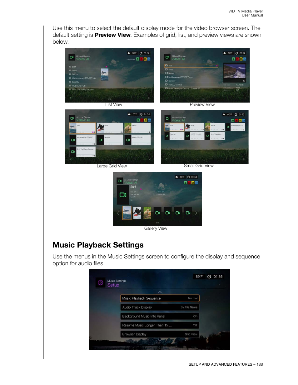 Music playback settings | Western Digital WD TV User Manual User Manual | Page 193 / 244
