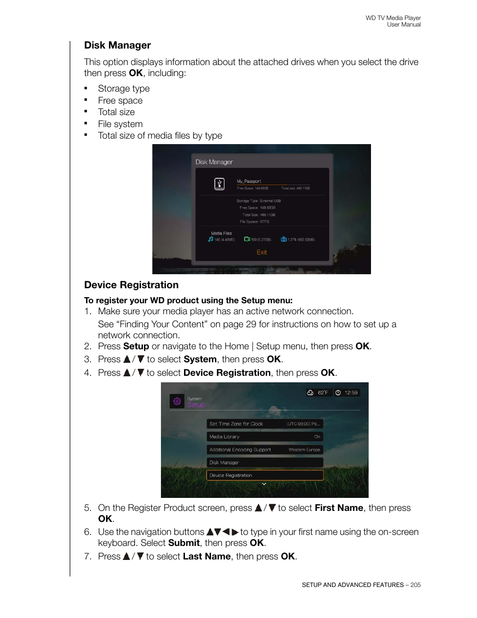 Disk manager, Device registration | Western Digital WD TV User Manual User Manual | Page 210 / 244