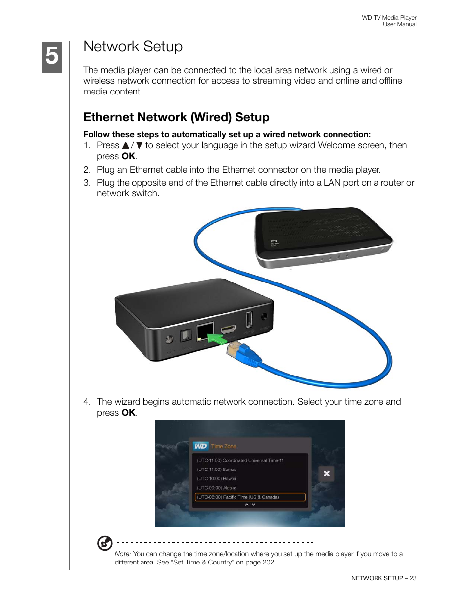 Network setup, Ethernet network (wired) setup | Western Digital WD TV User Manual User Manual | Page 28 / 244