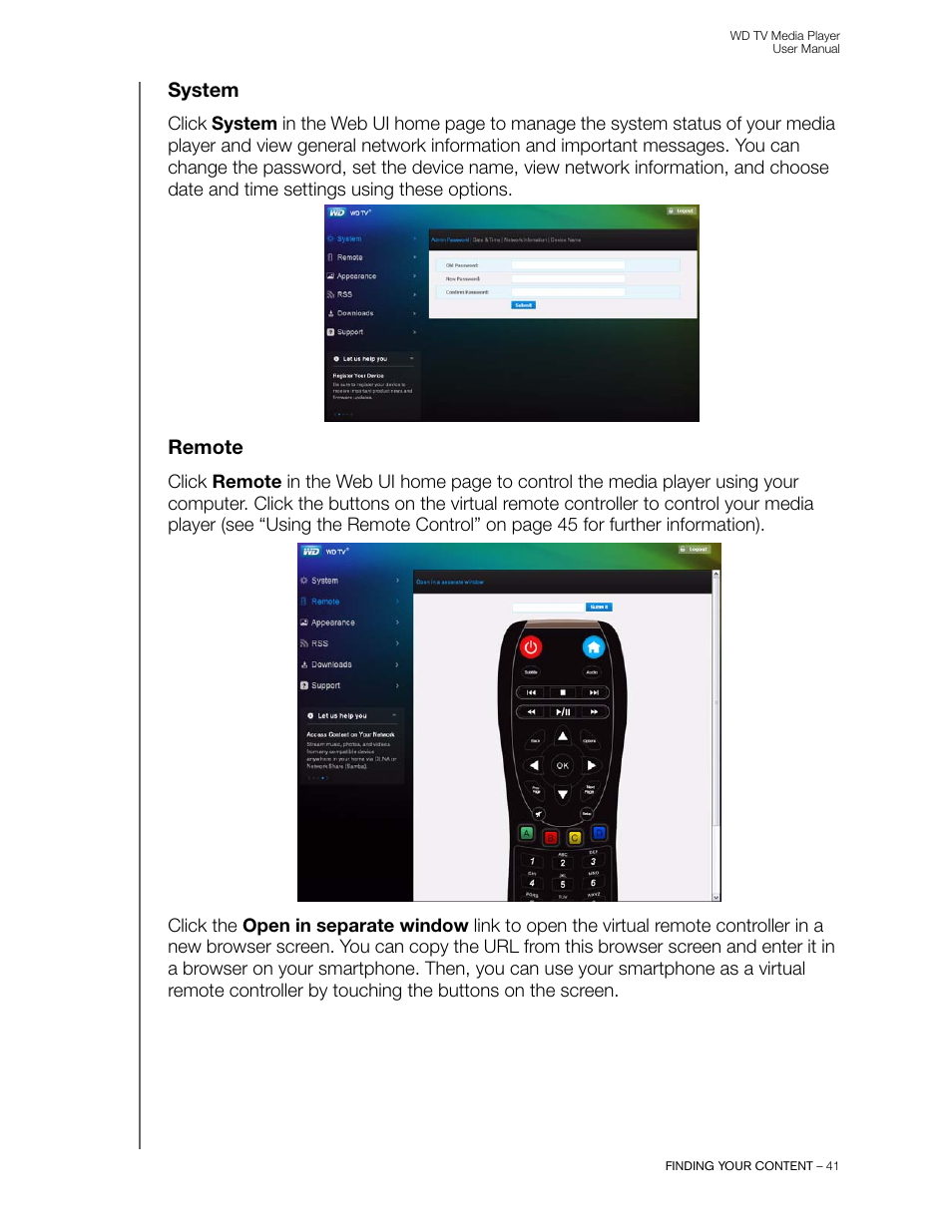 System, Remote | Western Digital WD TV User Manual User Manual | Page 46 / 244