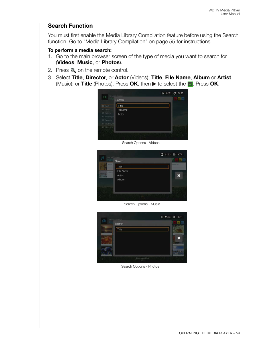 Search function | Western Digital WD TV User Manual User Manual | Page 64 / 244