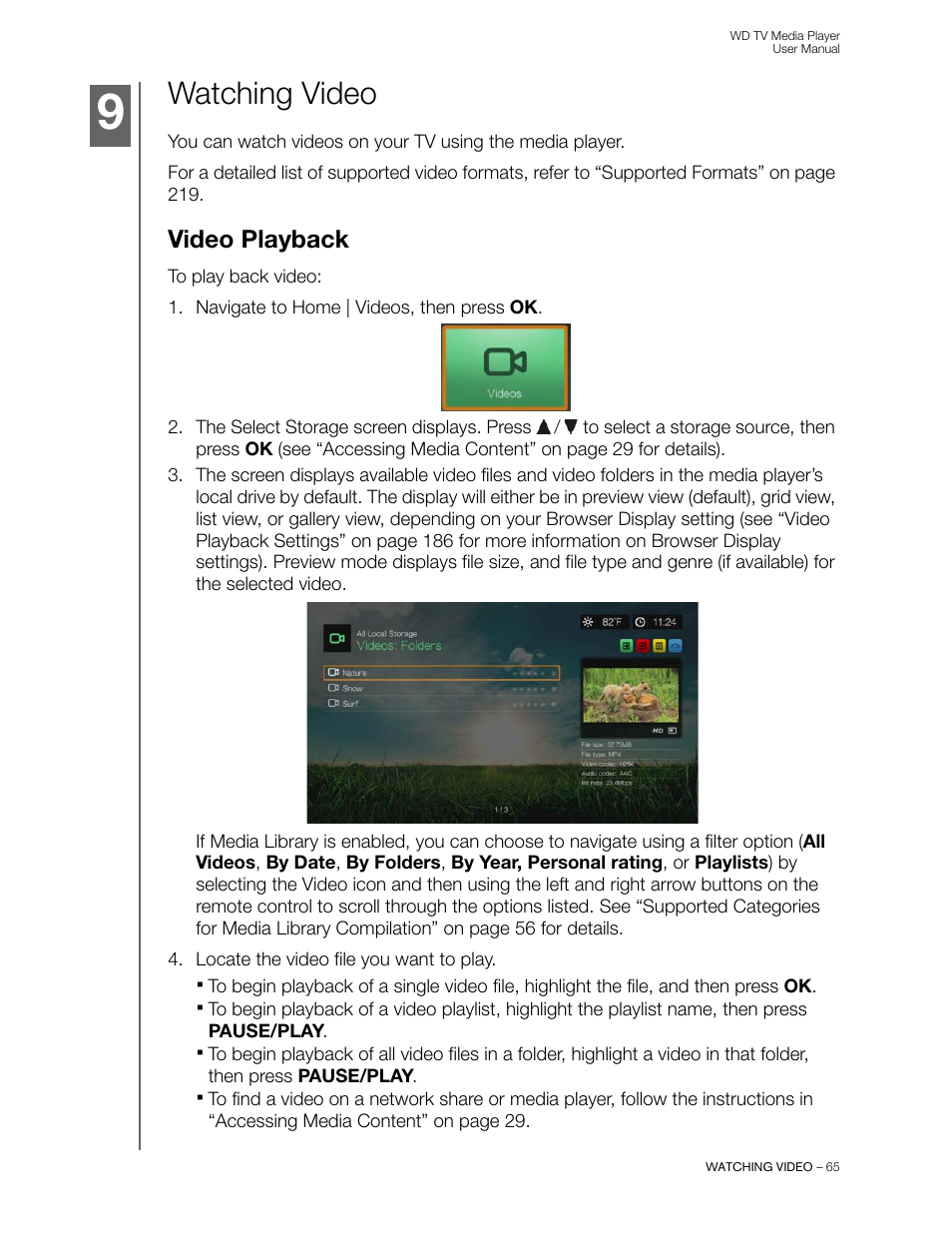 Watching video, Video playback | Western Digital WD TV User Manual User Manual | Page 70 / 244