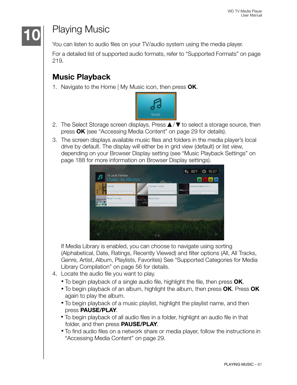 Playing music, Music playback | Western Digital WD TV User Manual User Manual | Page 86 / 244