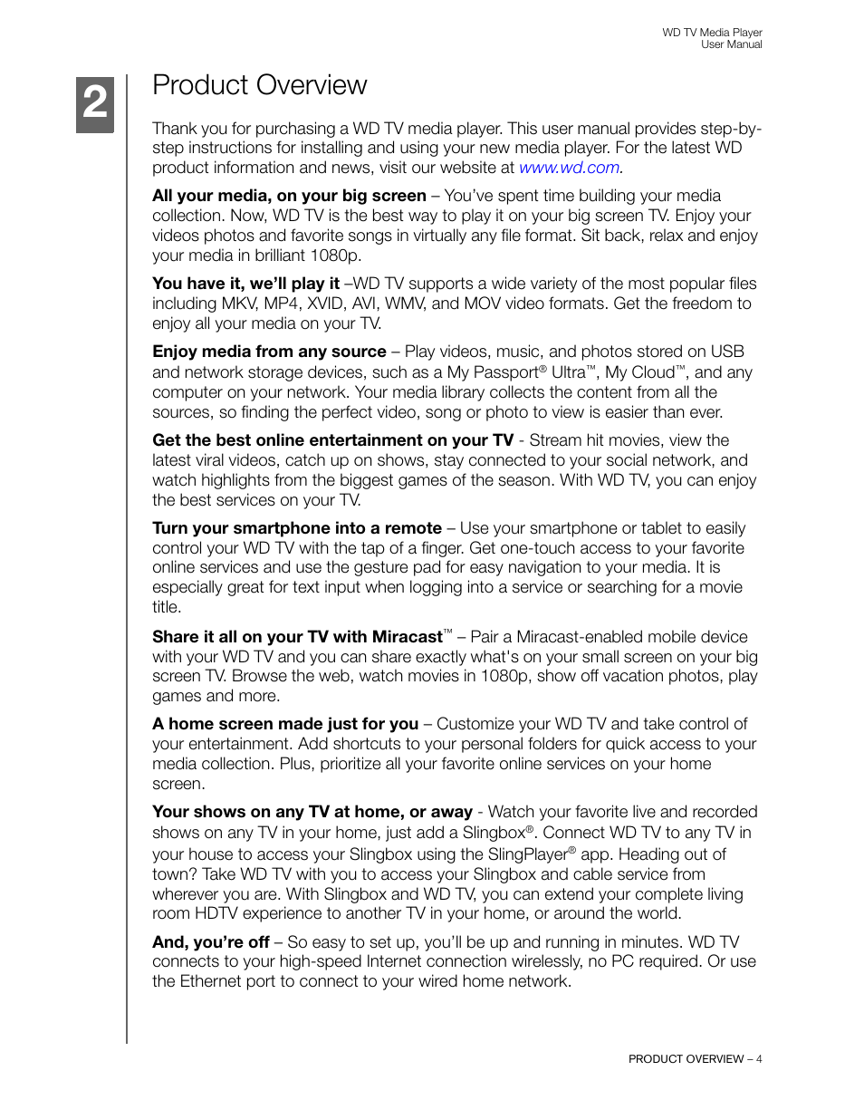 Product overview | Western Digital WD TV User Manual User Manual | Page 9 / 244