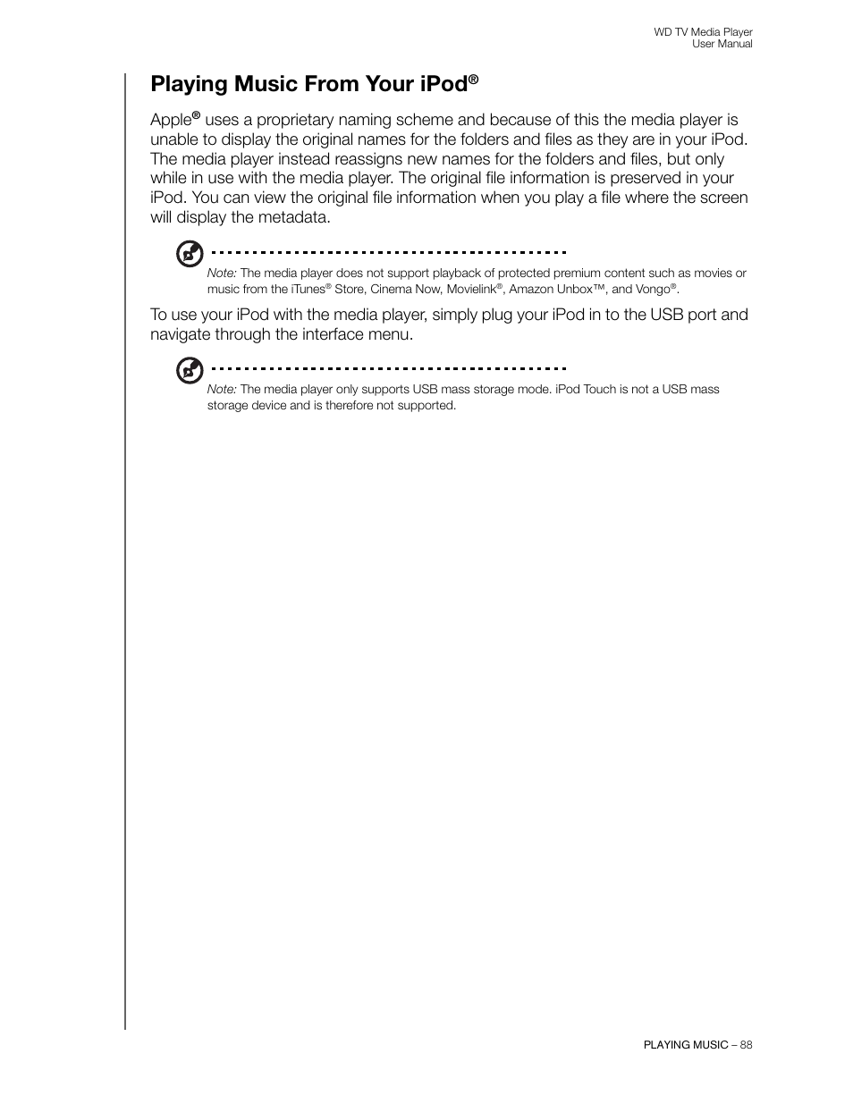 Playing music from your ipod, Apple | Western Digital WD TV User Manual User Manual | Page 93 / 244