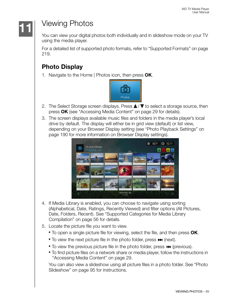 Viewing photos, Photo display | Western Digital WD TV User Manual User Manual | Page 94 / 244