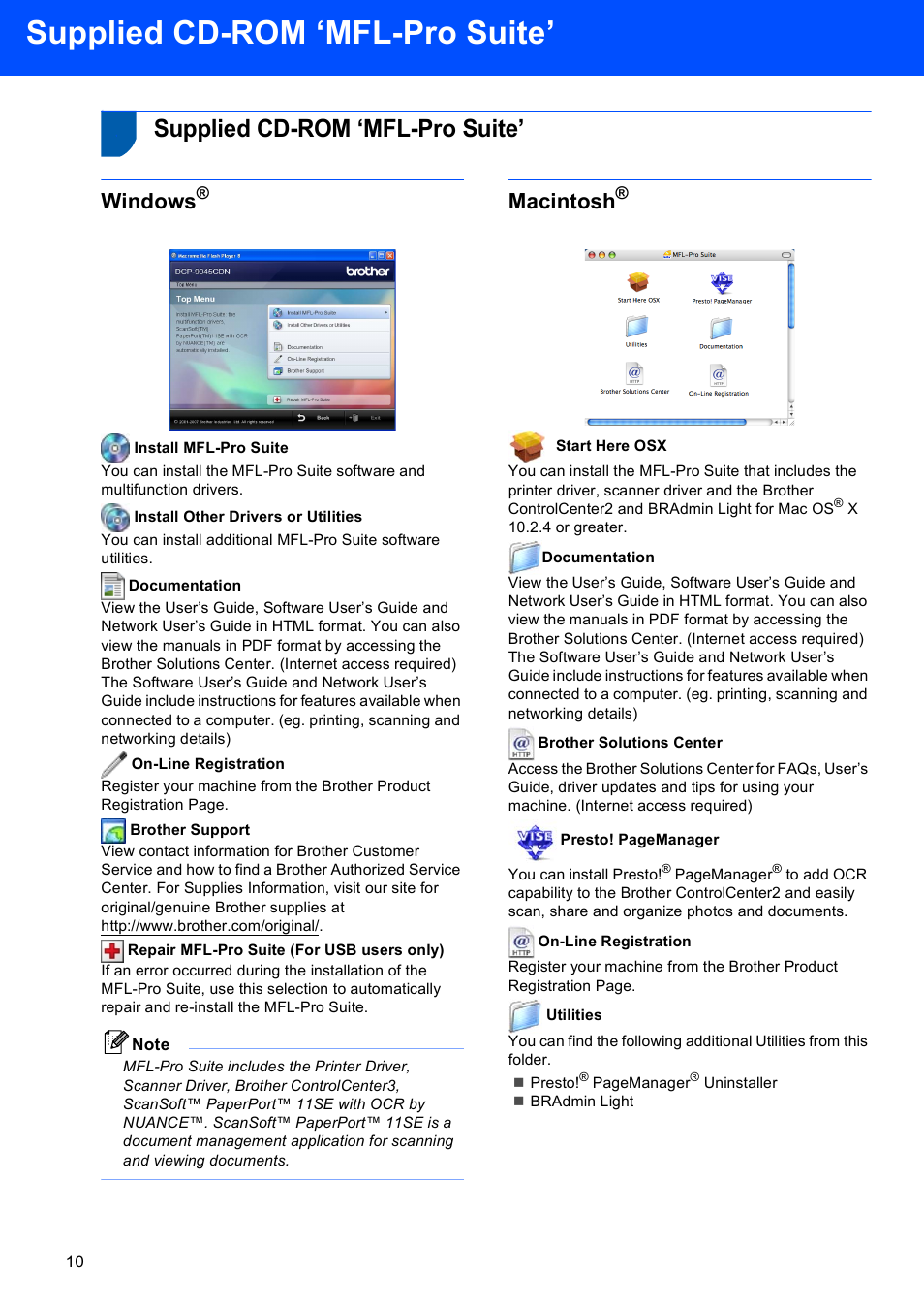 Step 2 installing the driver & software, Supplied cd-rom ‘mfl-pro suite, Windows | Macintosh | Brother DCP-9045CDN User Manual | Page 12 / 32