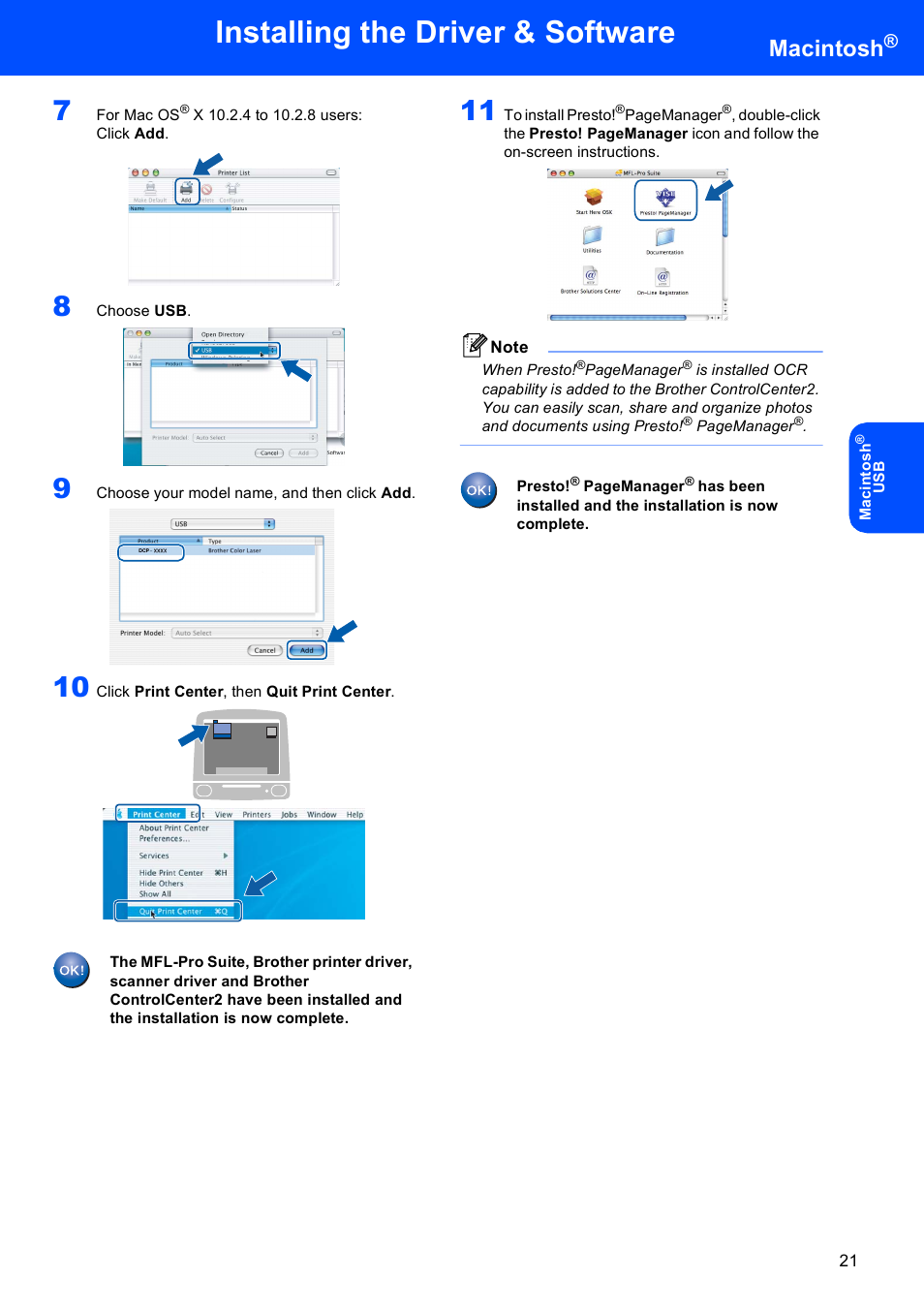 Installing the driver & software, Macintosh | Brother DCP-9045CDN User Manual | Page 23 / 32