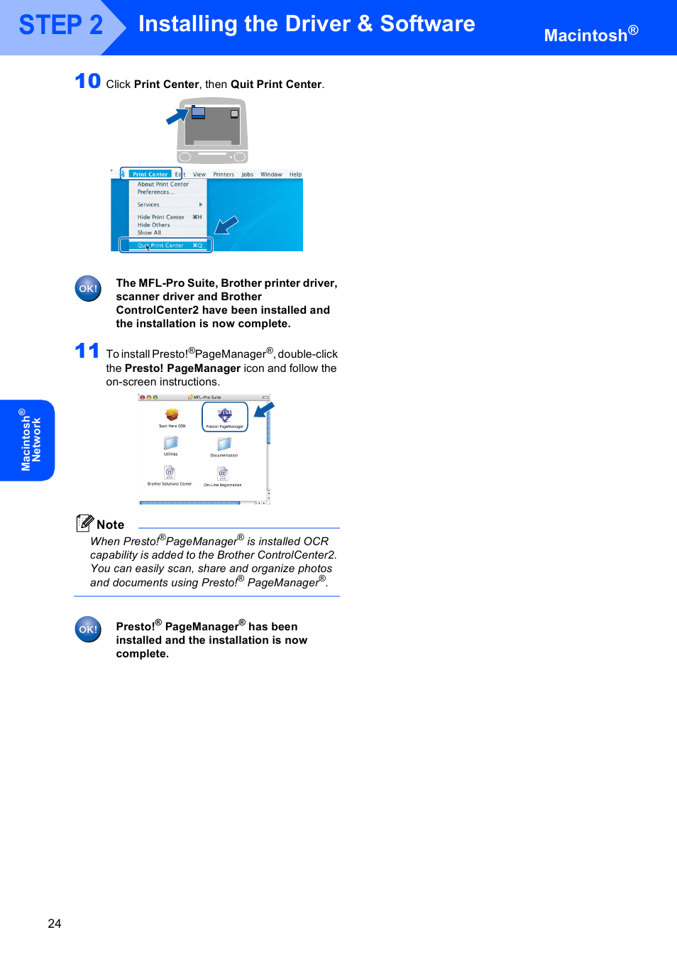 Step 2, Installing the driver & software, Macintosh | Brother DCP-9045CDN User Manual | Page 26 / 32