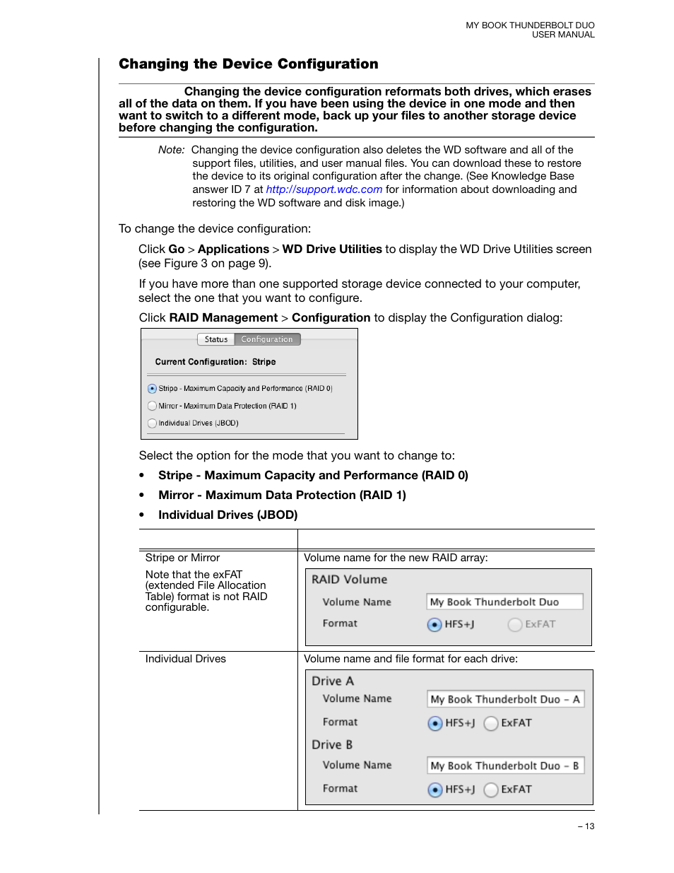 Changing the device configuration | Western Digital My Book Thunderbolt Duo User Manual User Manual | Page 17 / 38