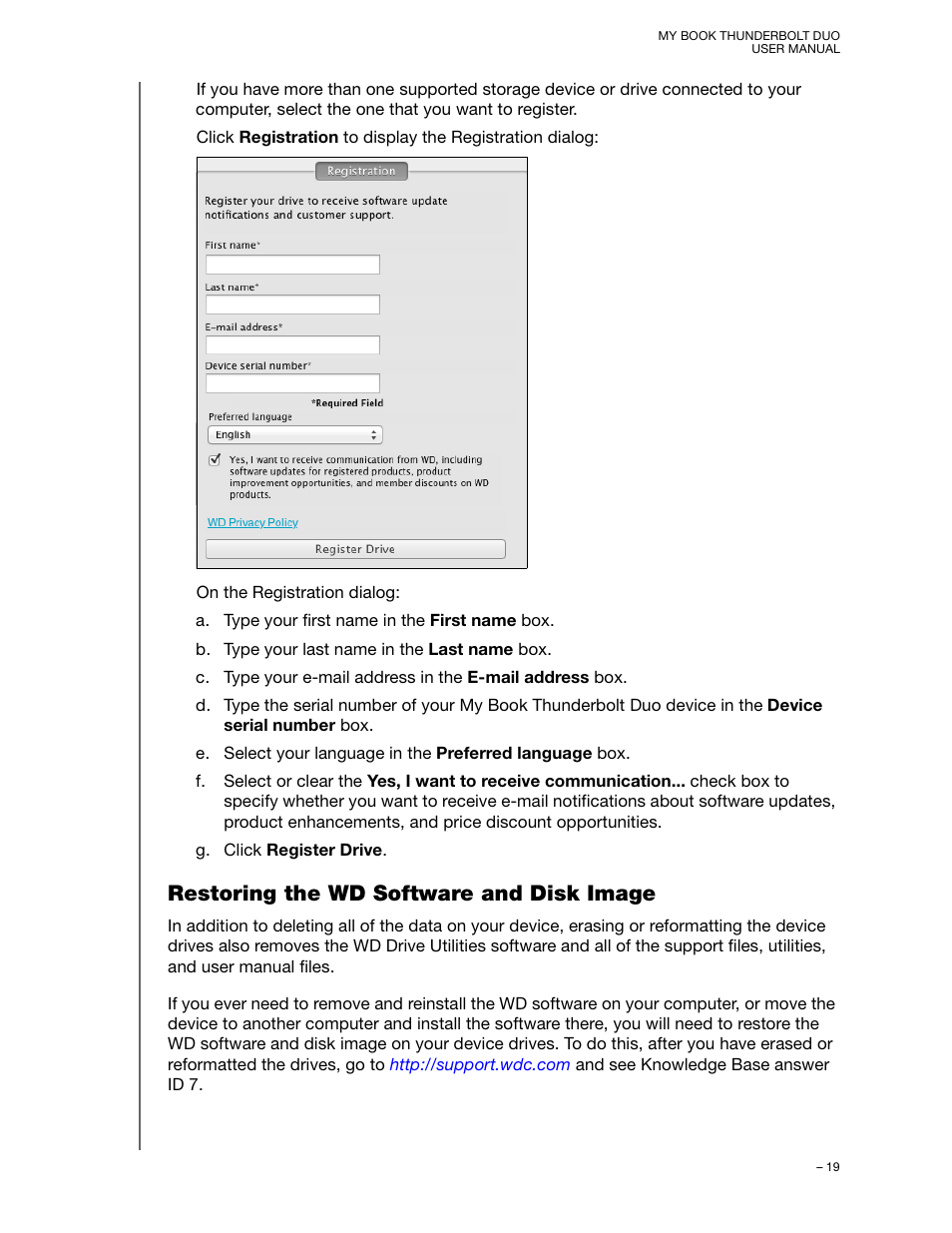 Restoring the wd software and disk image | Western Digital My Book Thunderbolt Duo User Manual User Manual | Page 23 / 38