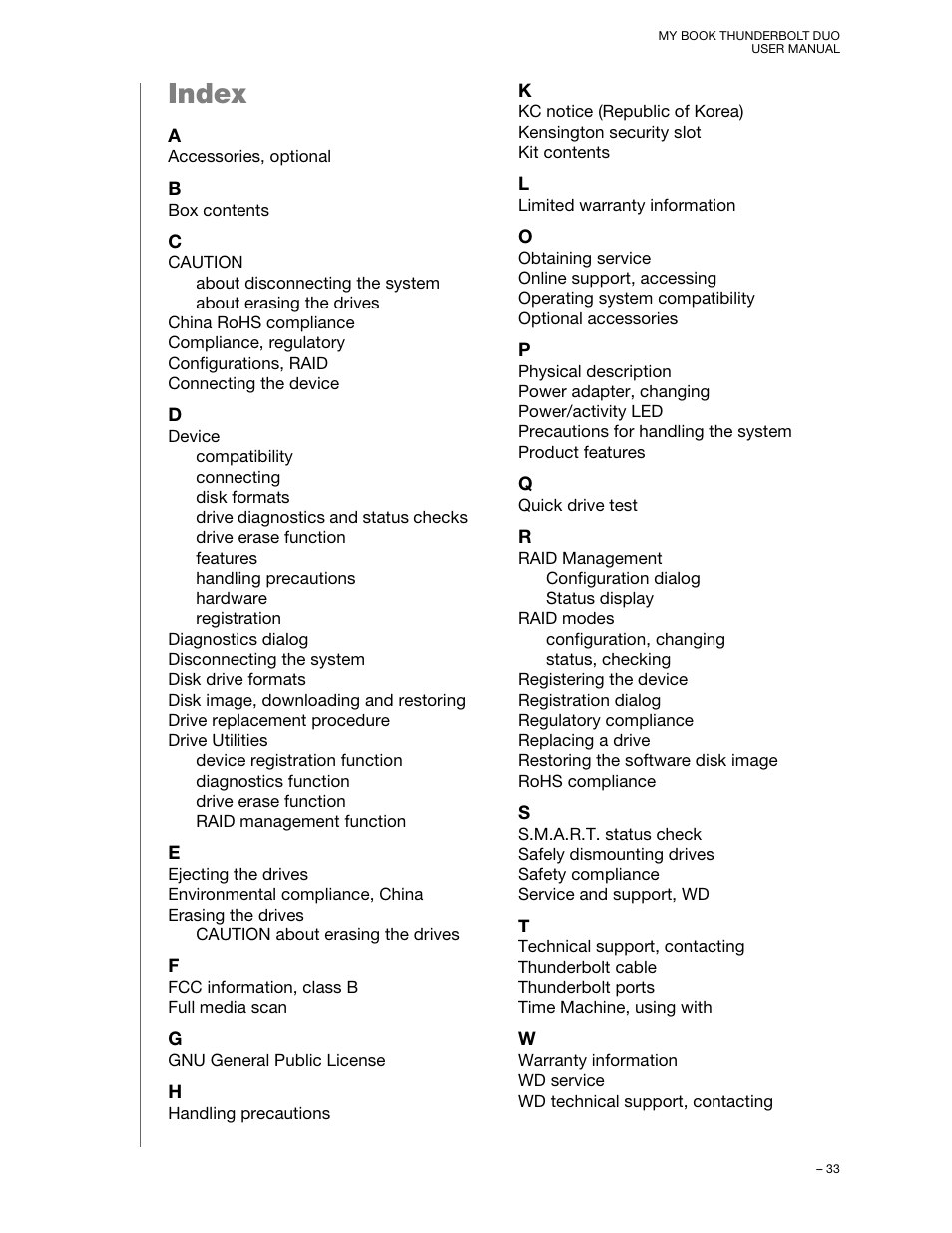 Index | Western Digital My Book Thunderbolt Duo User Manual User Manual | Page 37 / 38