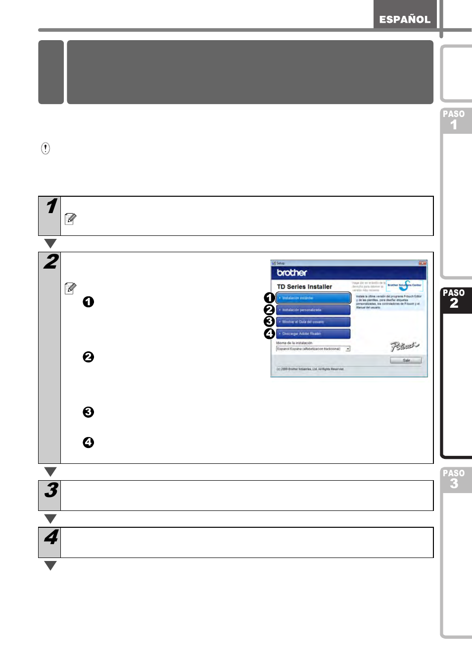 Instalación del software, Instalación del software de td-4000, Alación del | Tware, Paso | Brother TD4000 User Manual | Page 61 / 80