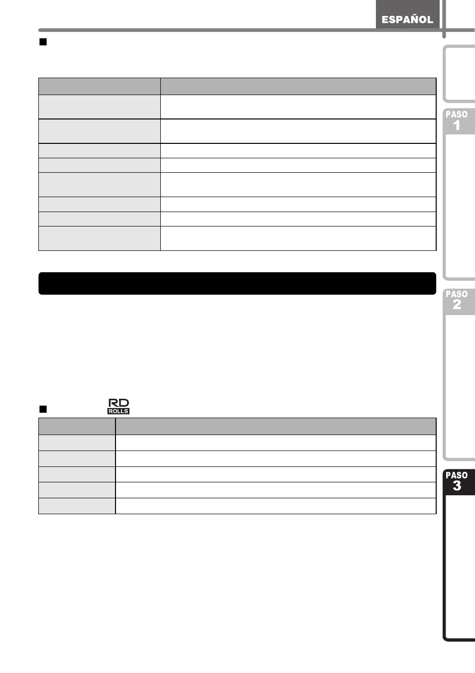 Accesorios (para ee.uu. solamente), Especificaciones del papel, Rollos rd | Brother TD4000 User Manual | Page 79 / 80