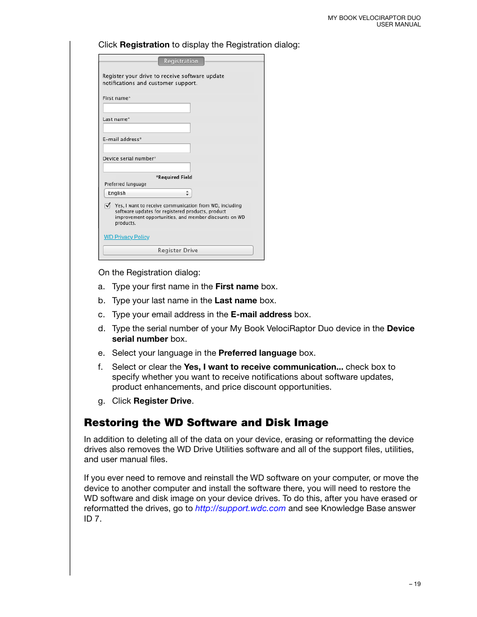 Restoring the wd software and disk image | Western Digital My Book VelociRaptor Duo User Manual User Manual | Page 23 / 38