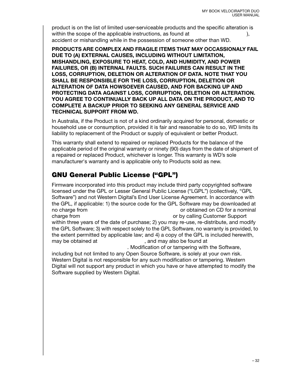Gnu general public license (“gpl”) | Western Digital My Book VelociRaptor Duo User Manual User Manual | Page 36 / 38