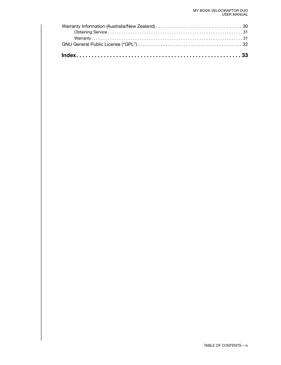 Index | Western Digital My Book VelociRaptor Duo User Manual User Manual | Page 4 / 38