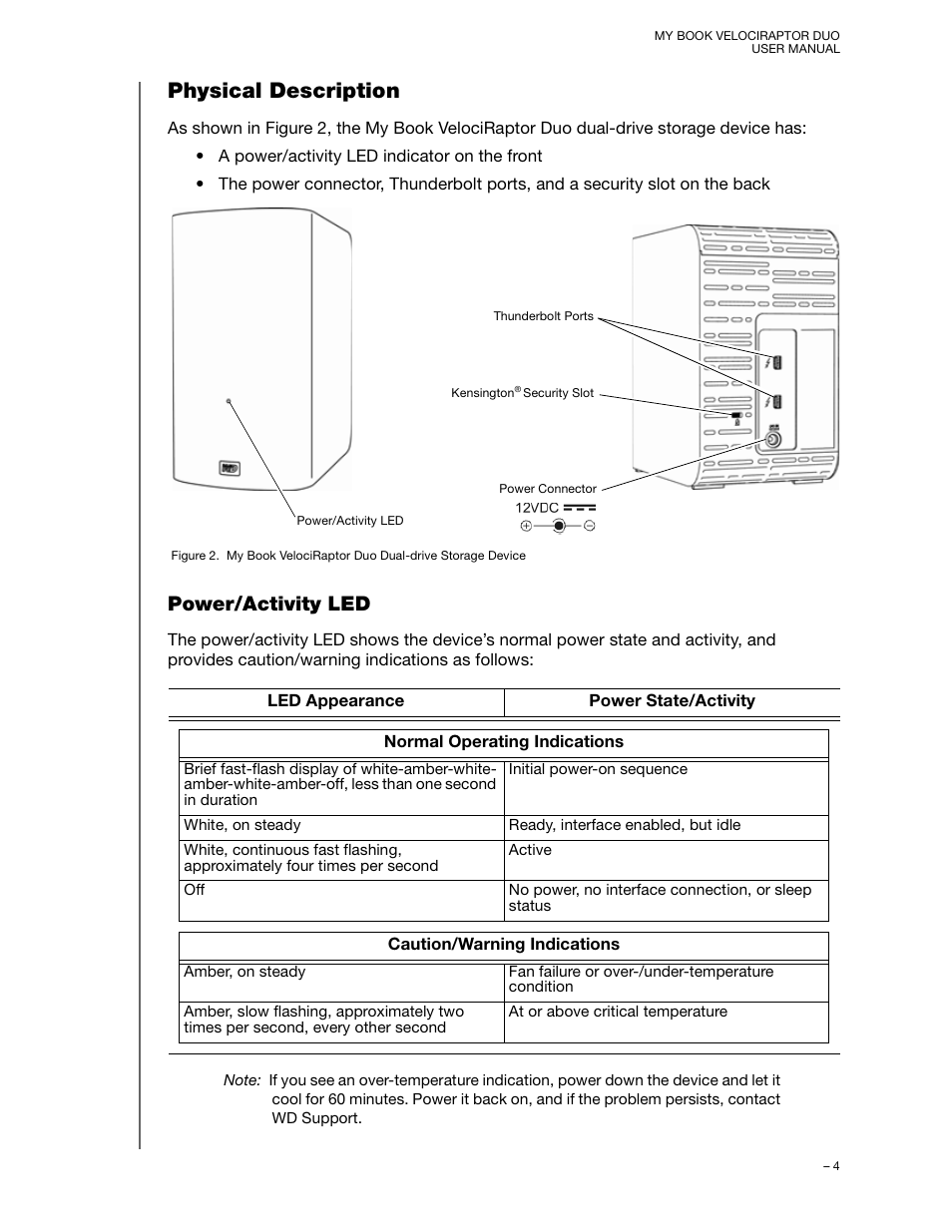 Physical description, Power/activity led | Western Digital My Book VelociRaptor Duo User Manual User Manual | Page 8 / 38