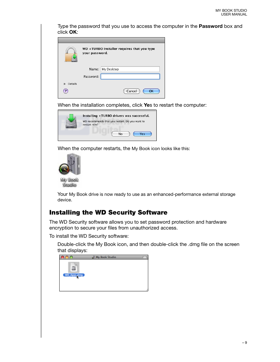 Installing the wd security software | Western Digital My Book Studio (USB 3.0) User Manual User Manual | Page 13 / 42