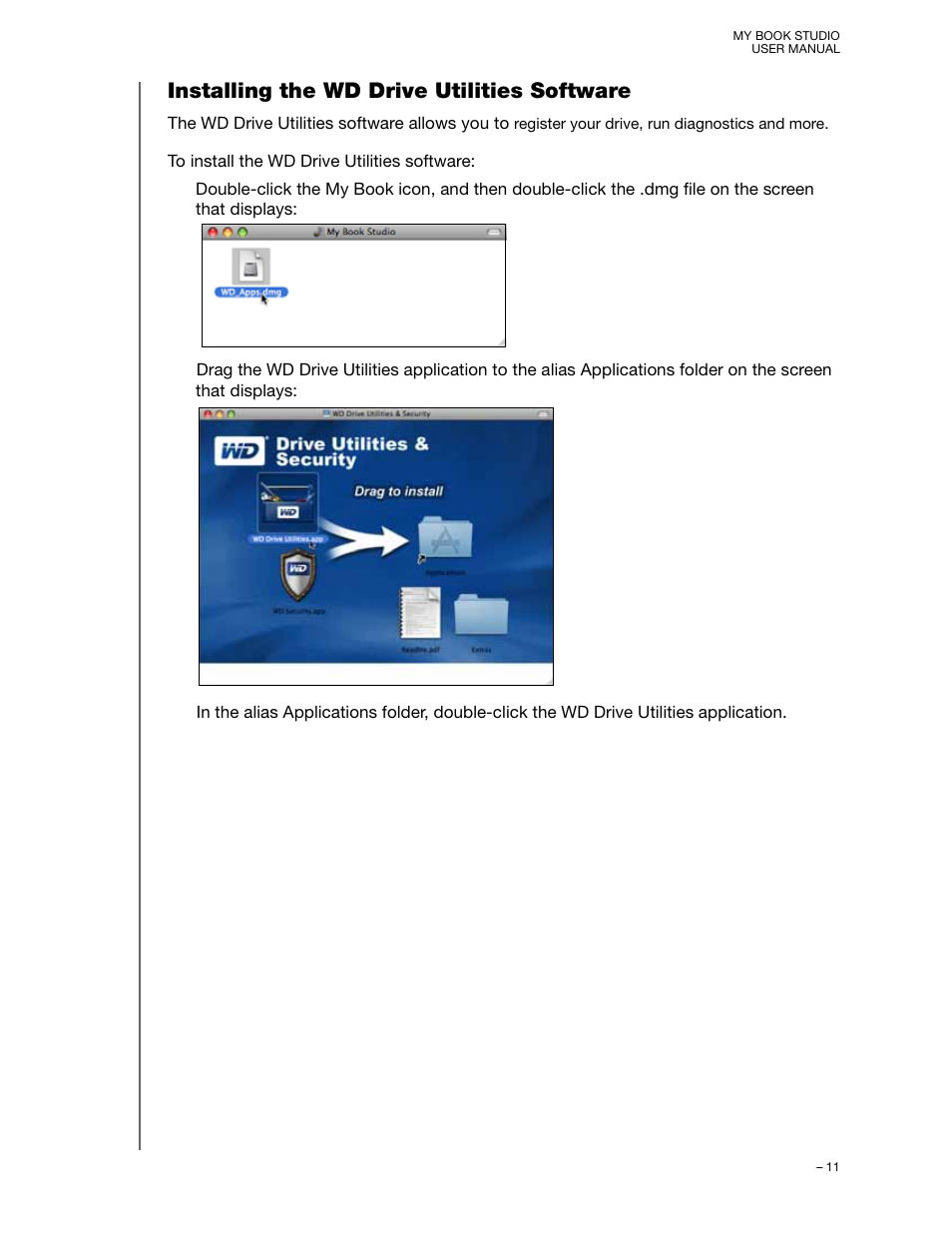 Installing the wd drive utilities software | Western Digital My Book Studio (USB 3.0) User Manual User Manual | Page 15 / 42