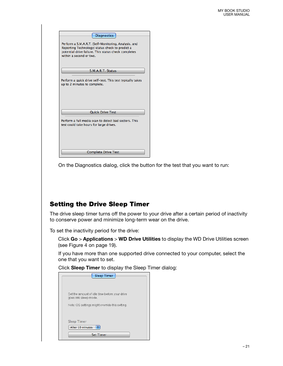 Setting the drive sleep timer | Western Digital My Book Studio (USB 3.0) User Manual User Manual | Page 25 / 42