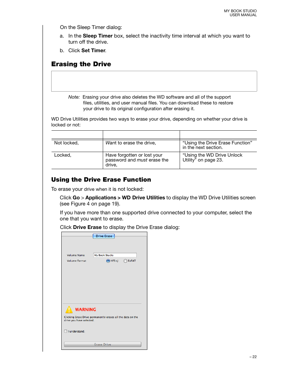 Erasing the drive, Using the drive erase function | Western Digital My Book Studio (USB 3.0) User Manual User Manual | Page 26 / 42